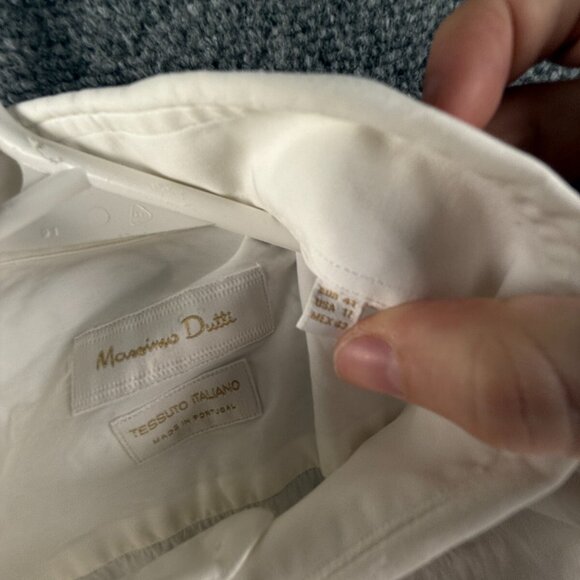 Massimo Dutti Men White Tessuto Italiano Long Sleeve Button Up Shirt Size 17 - Picture 9 of 15